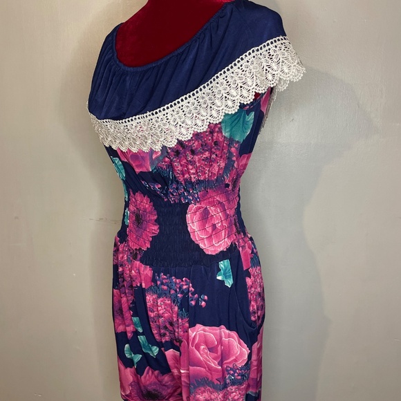 Blue Pink Floral Women’s Romper One Size - Picture 4 of 7